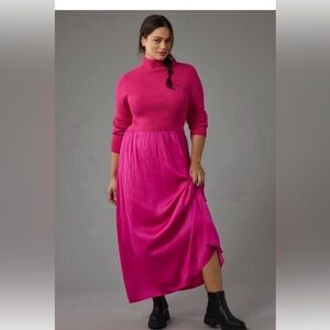 Anthropologie bright pink Thea Twofer sweater dress size small